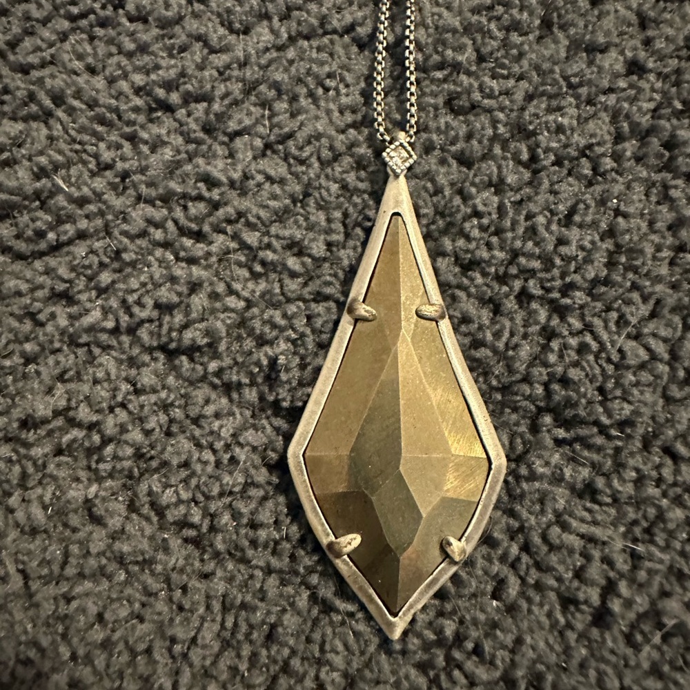 Kendra Scott necklace adjustable brushed silver metal, bronze colored stone